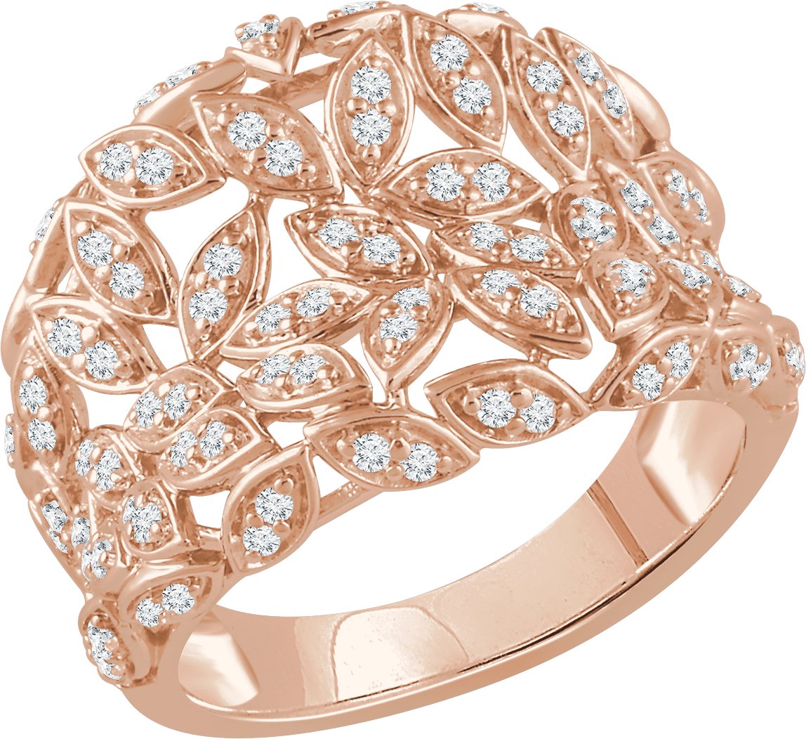 14K Rose 1/2 CTW Natural Diamond Leaf Ring