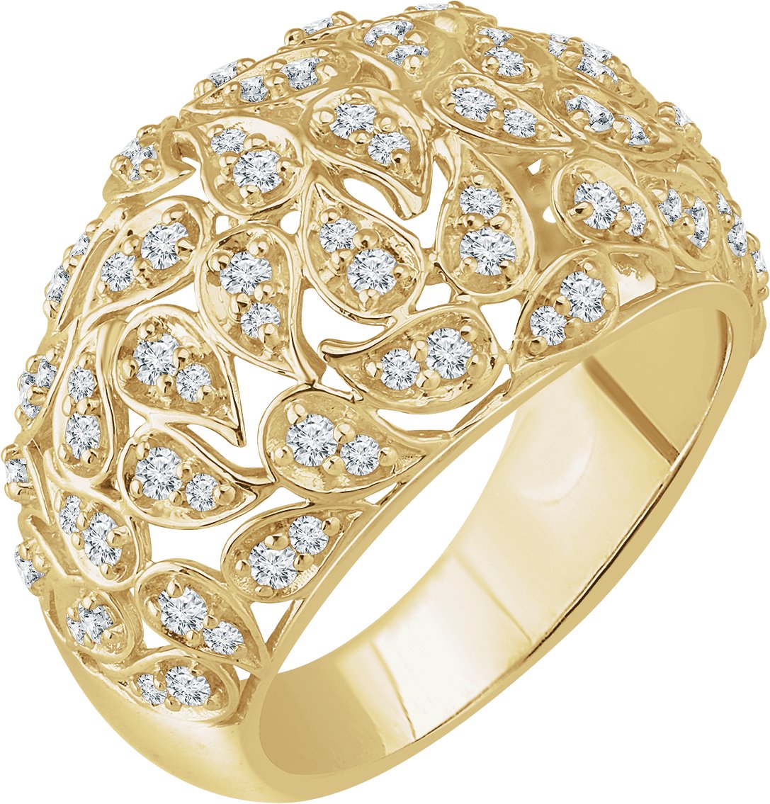 14K Yellow 3/4 CTW Diamond Leaf Ring