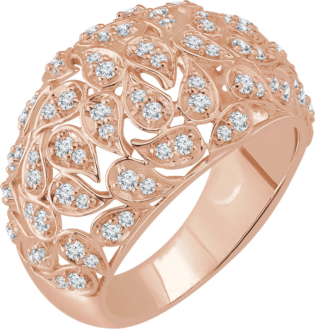 14K Rose 3/4 CTW Diamond Leaf Ring