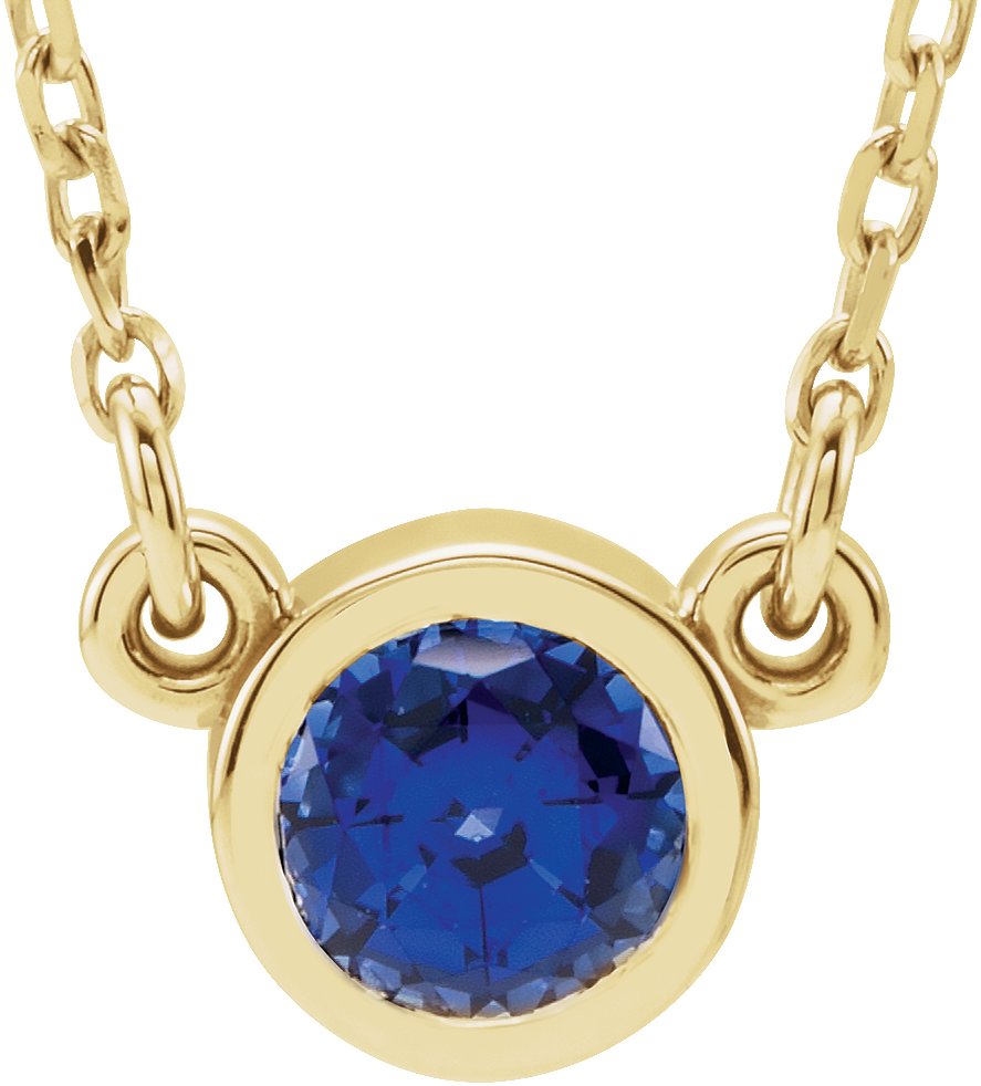 14K Yellow 4 mm Round Blue Sapphire Bezel-Set Solitaire 16" Necklace
