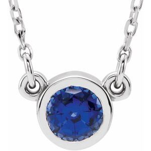 14K White 4 mm Round Lab-Grown Blue Sapphire Solitaire 16" Necklace