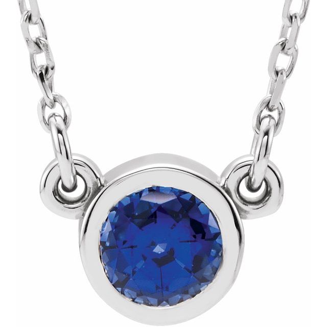 Rhodium-Plated Sterling Silver 4 mm Round Imitation Blue Sapphire Solitaire 16" Necklace