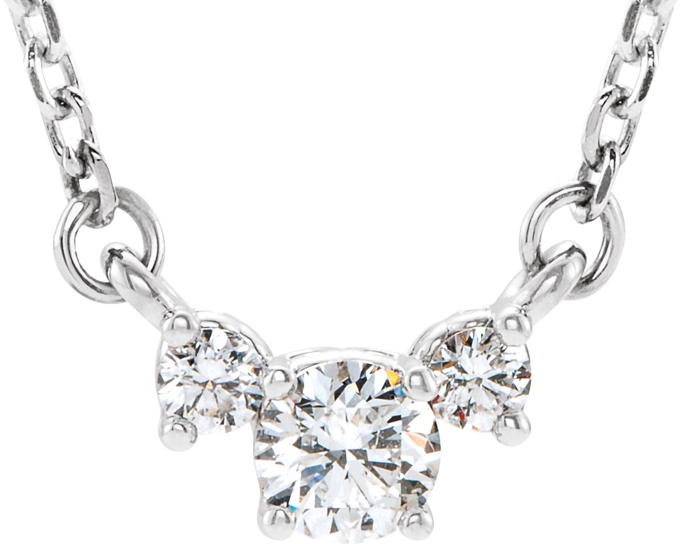 14K White 1/3 CTW Diamond Three-Stone 16-18 Necklace 