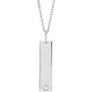 Sterling Silver .03 CT Natural Diamond Engravable Bar 16-18" Necklace