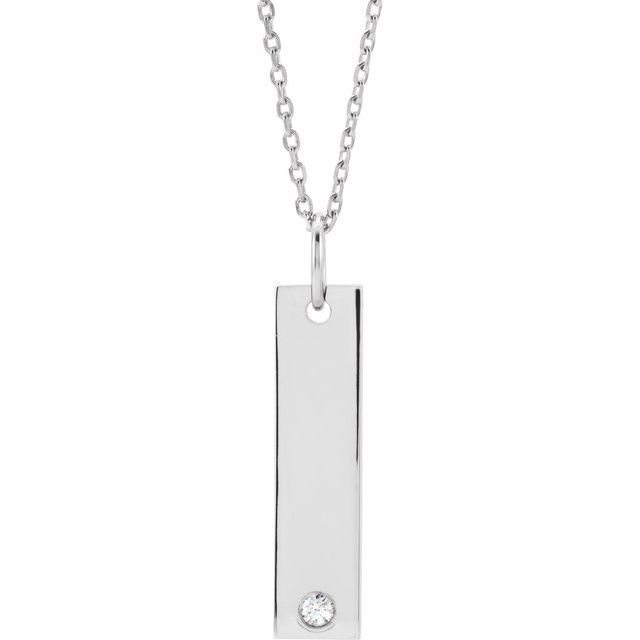 14K White .03 CT Natural Diamond Bar 16-18" Necklace 