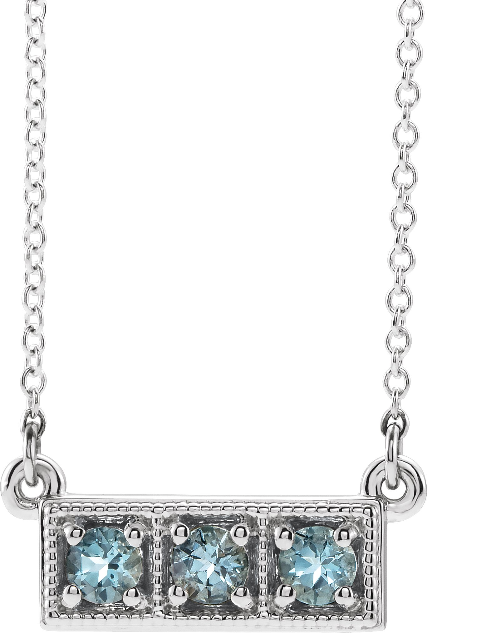 Sterling Silver Natural Aquamarine Three-Stone Bar 16-18" Necklace