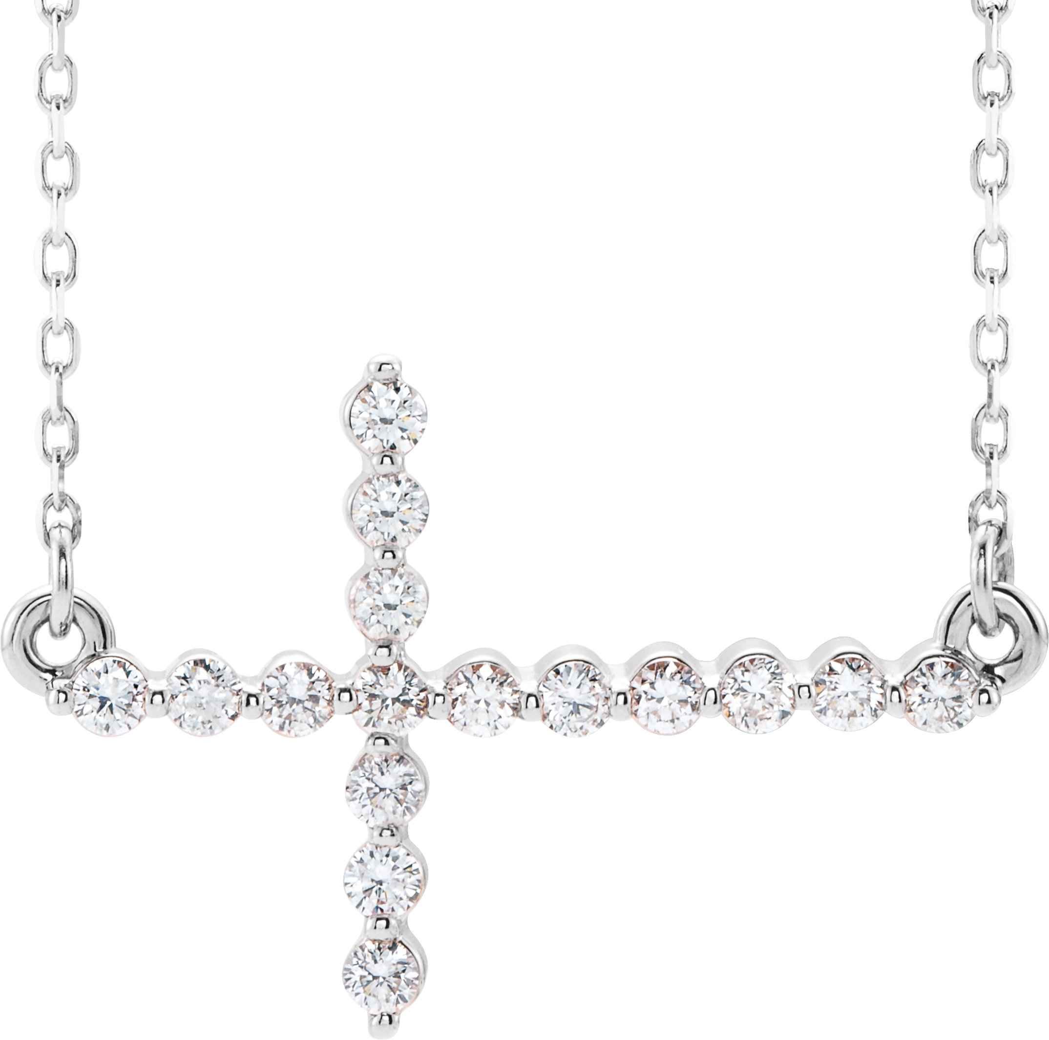 14K White 1/5 CTW Natural Diamond Sideways Cross 16-18" Necklace