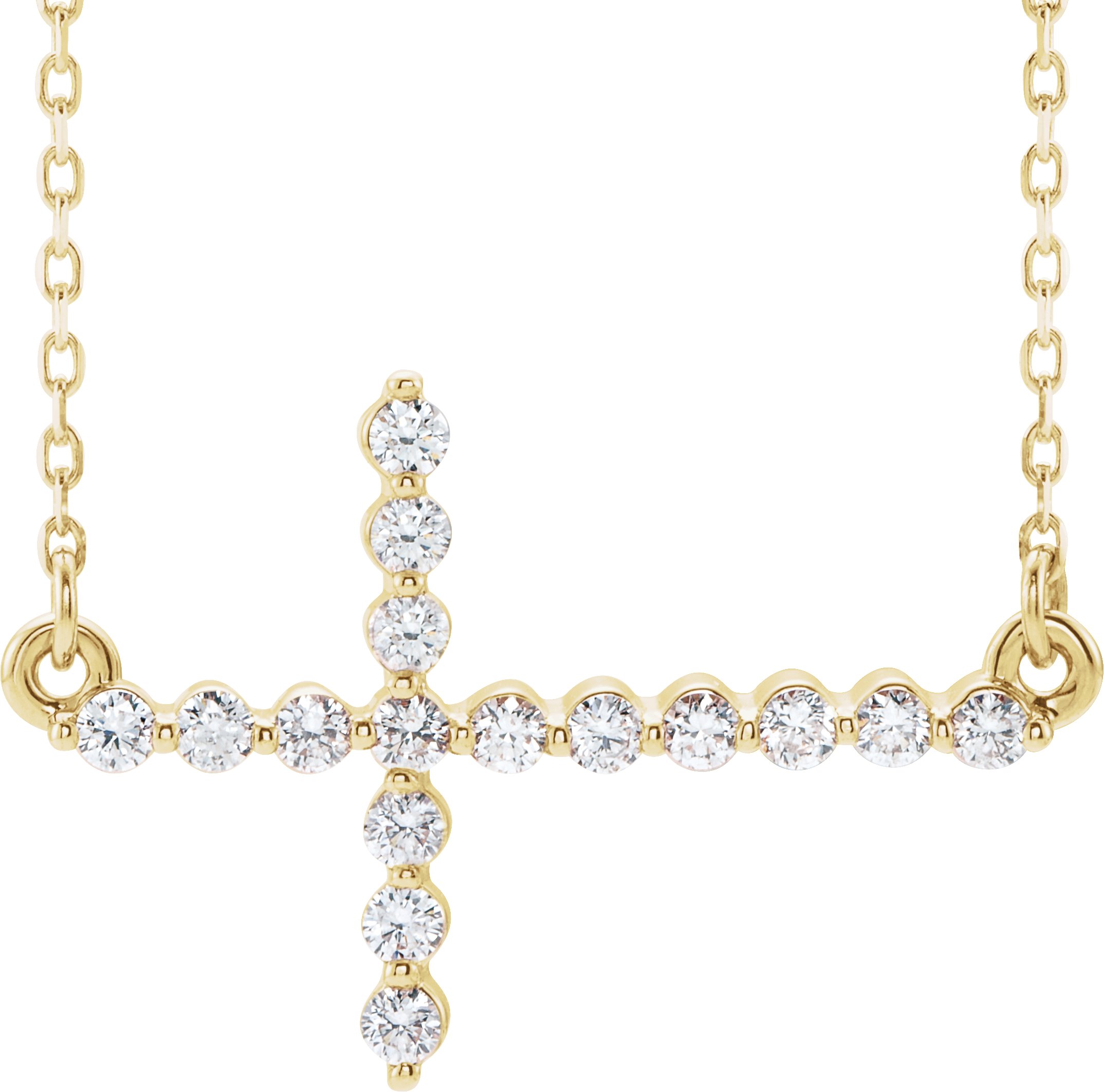 14K Yellow 1/4 CTW Natural Diamond Sideways Cross 16-18" Necklace