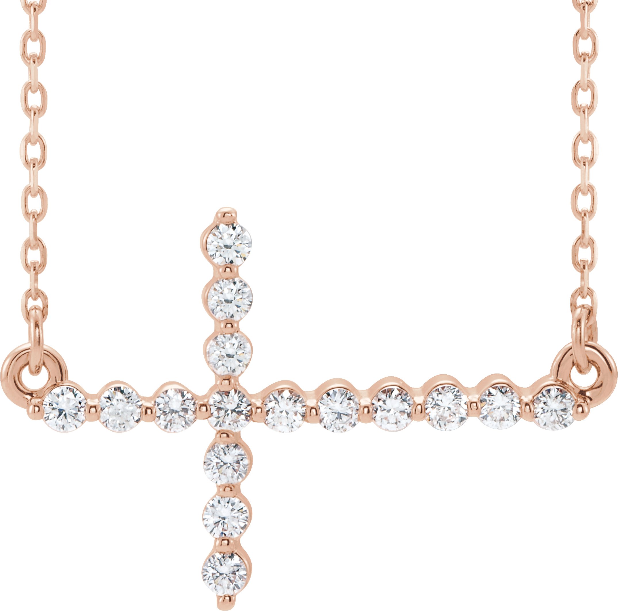 14K Rose 1/4 CTW Natural Diamond Sideways Cross 16-18" Necklace