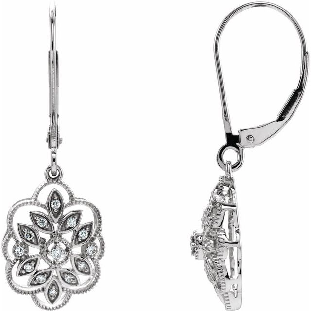 14K White 1/6 CTW Natural Diamond Granulated Filigree Earrings