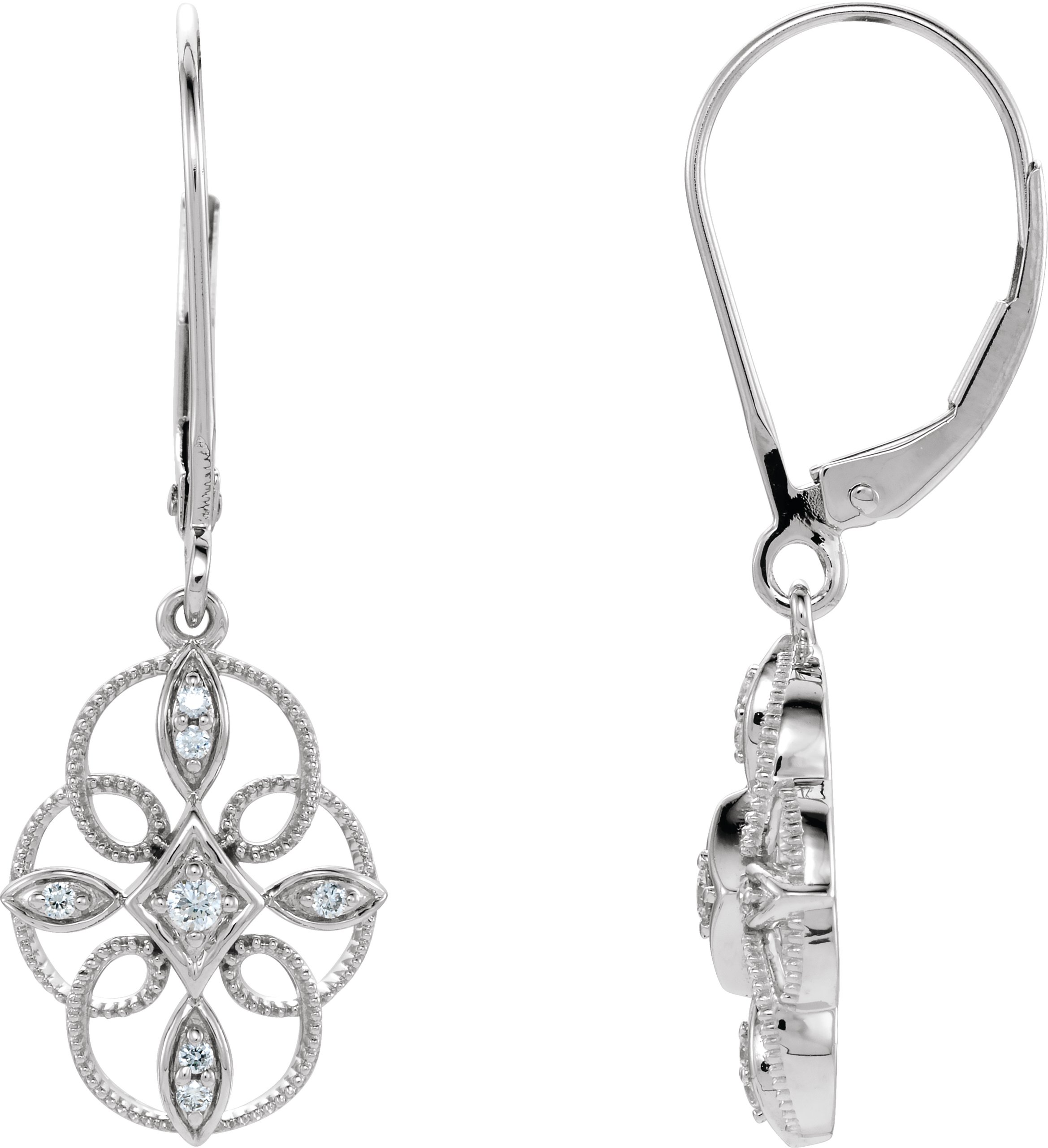 14K White 1/10 CTW Natural Diamond Filigree Earrings