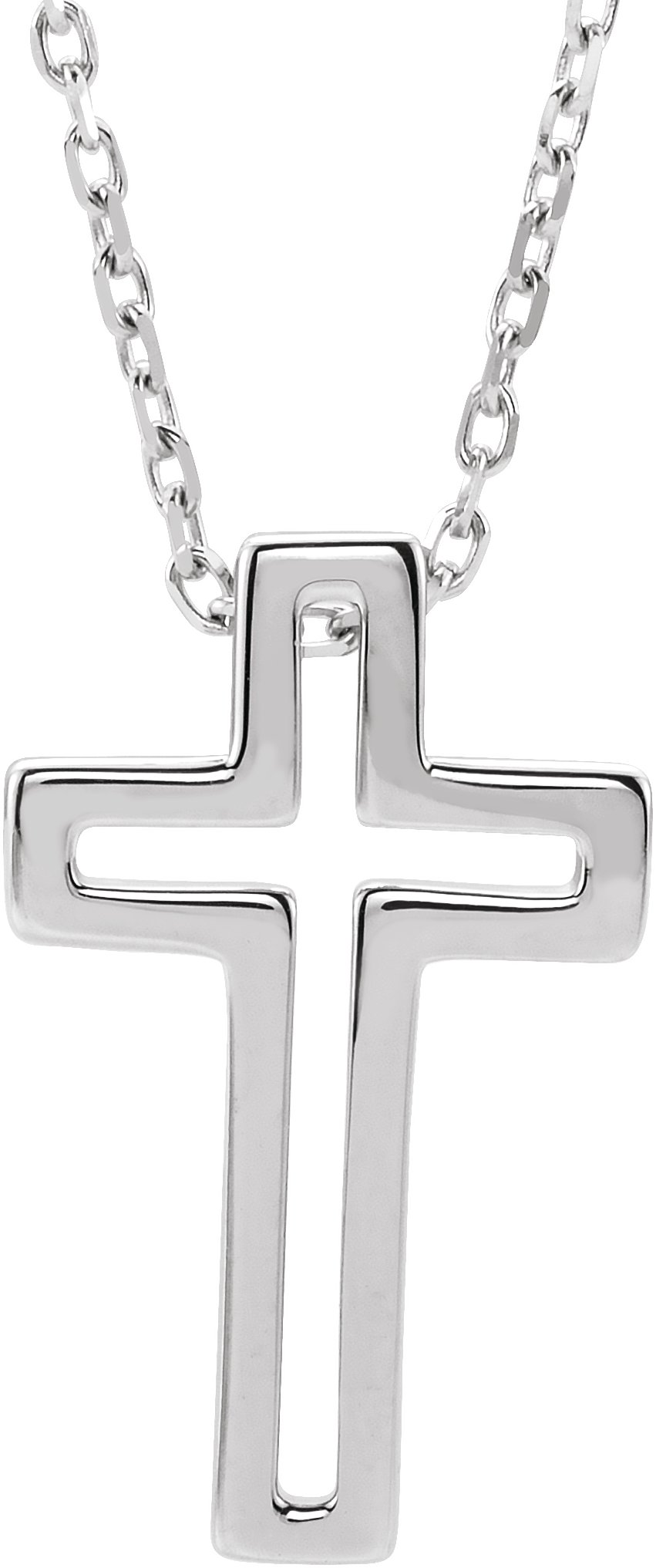 14K White Open Cross 16-18 Necklace