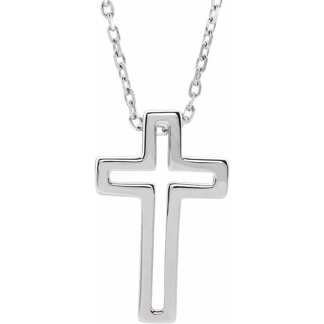 14K White Open Cross 16-18 Necklace