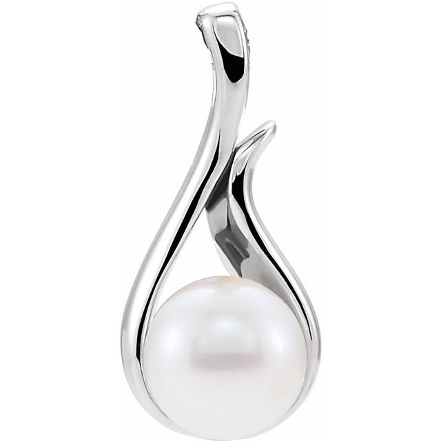 14K White Freshwater Cultured Pearl Pendant 