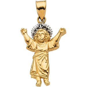 14K Yellow/White 26x18.7 mm Divino Nino (Infant Jesus) Pendant  