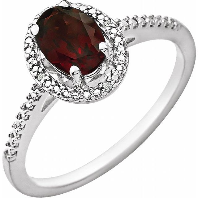Sterling Silver Natural Mozambique Garnet & .01 CTW Natural Diamond Ring