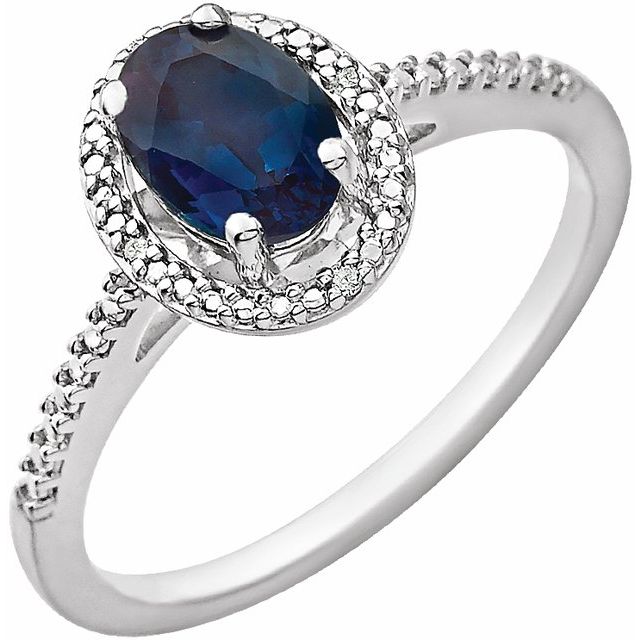 Sterling Silver Lab-Grown Alexandrite & .01 CTW Natural Diamond Ring