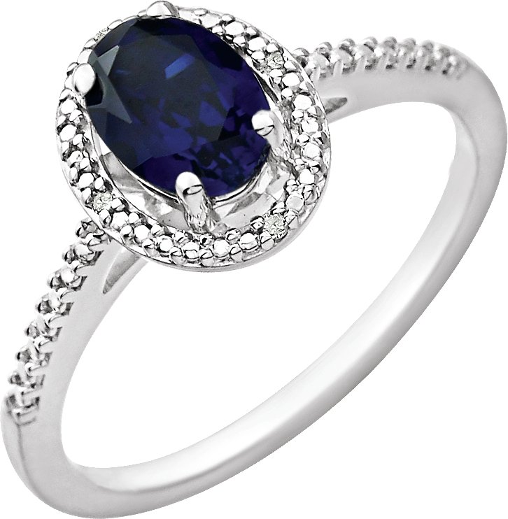 Sterling Silver Lab-Grown Blue Sapphire & .01 CTW Natural Diamond Ring