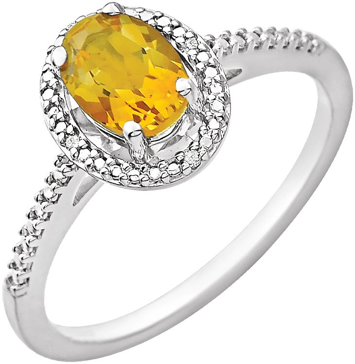 Sterling Silver Natural Citrine & .01 CTW Natural Diamond Ring
