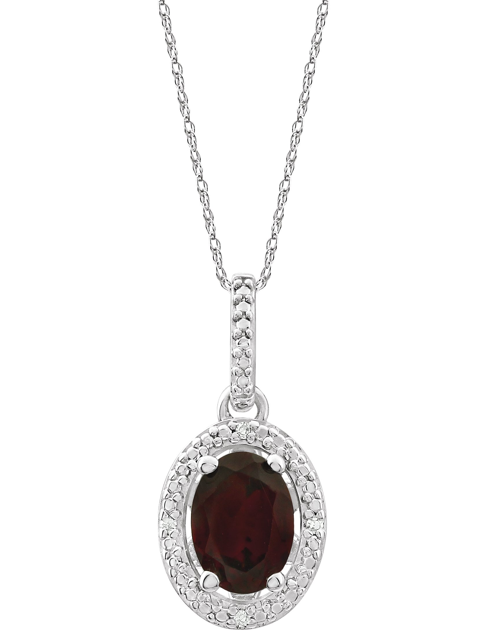 Sterling Silver Natural Mozambique Garnet & .01 CTW Natural Diamond 18" Necklace  