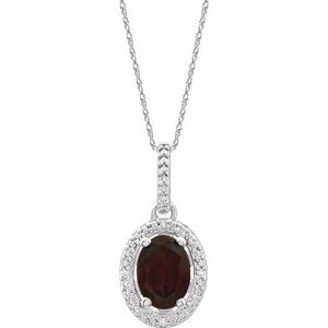 Sterling Silver Natural Mozambique Garnet & .01 CTW Natural Diamond 18" Necklace  
