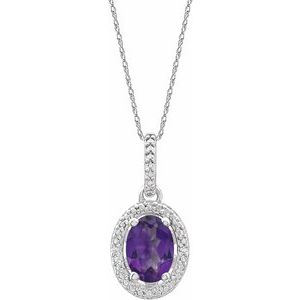 Sterling Silver Natural Amethyst & .01 CTW Natural Diamond 18" Necklace 