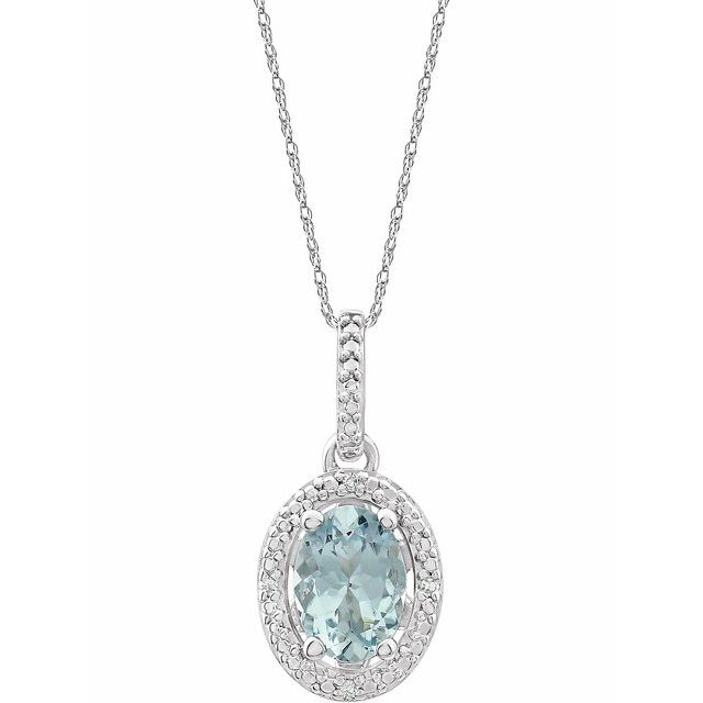 Sterling Silver Natural Aquamarine & .01 CTW Natural Diamond 18" Necklace  
