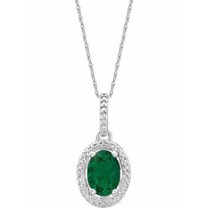 Sterling Silver Lab-Grown Emerald & .01 CTW Natural Diamond 18" Necklace 