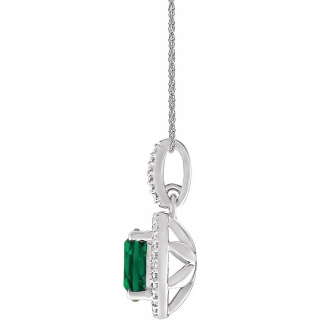 Sterling Silver Lab-Grown Emerald & .01 CTW Natural Diamond 18