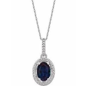 Sterling Silver Lab-Grown Alexandrite & .01 CTW Natural Diamond 18" Necklace 