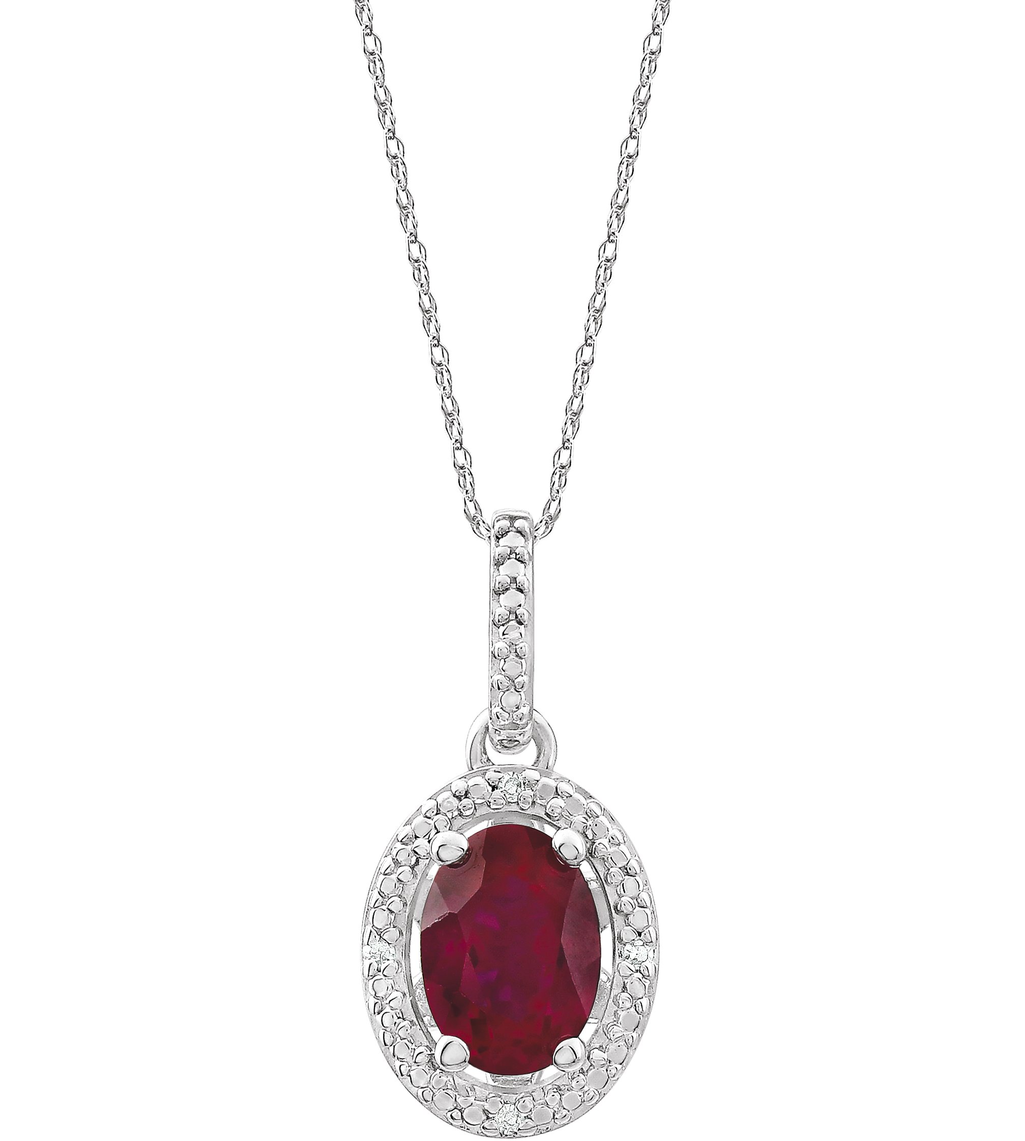 Sterling Silver Lab-Grown Ruby & .01 CTW Natural Diamond 18" Necklace   