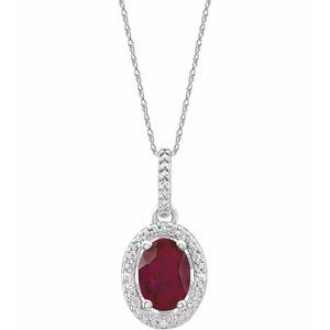 Sterling Silver Lab-Grown Ruby & .01 CTW Natural Diamond 18" Necklace   