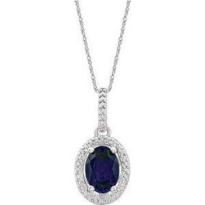 Sterling Silver Lab-Grown Blue Sapphire & .01 CTW Natural Diamond 18" Necklace  