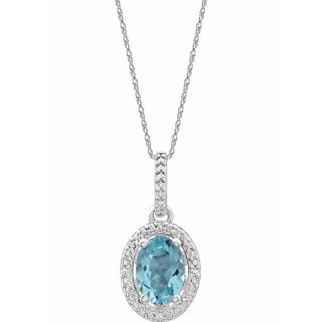 Sterling Silver Natural Sky Blue Topaz & .01 CTW Natural Diamond 18