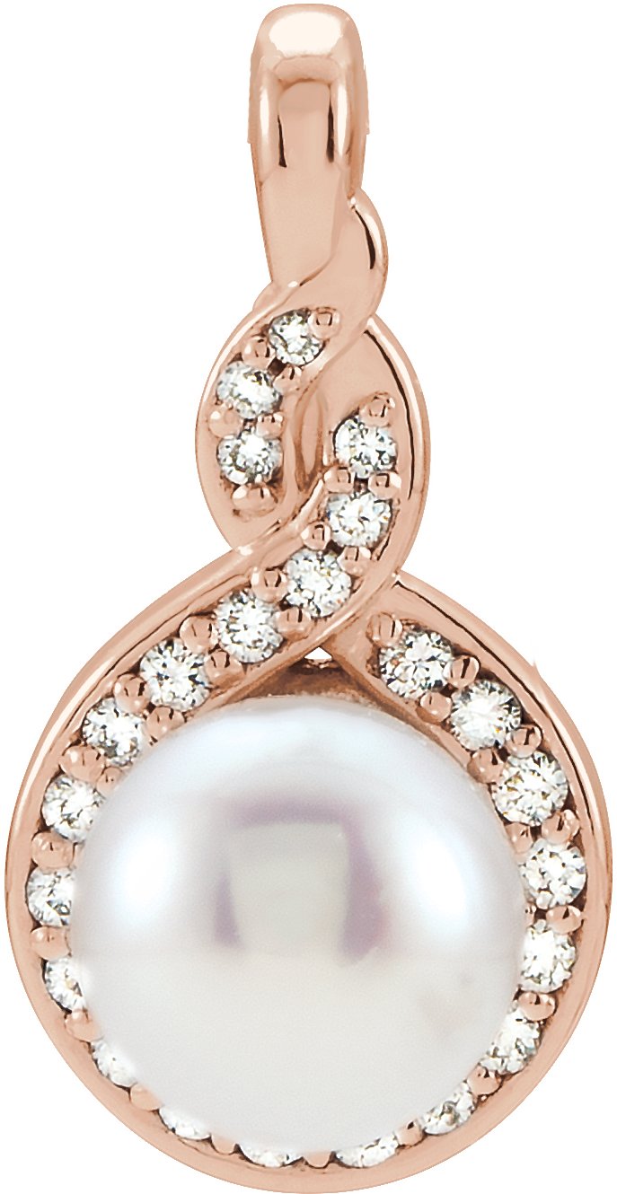 14K Rose Cultured Akoya Pearl & 1/10 CTW Natural Diamond Pendant