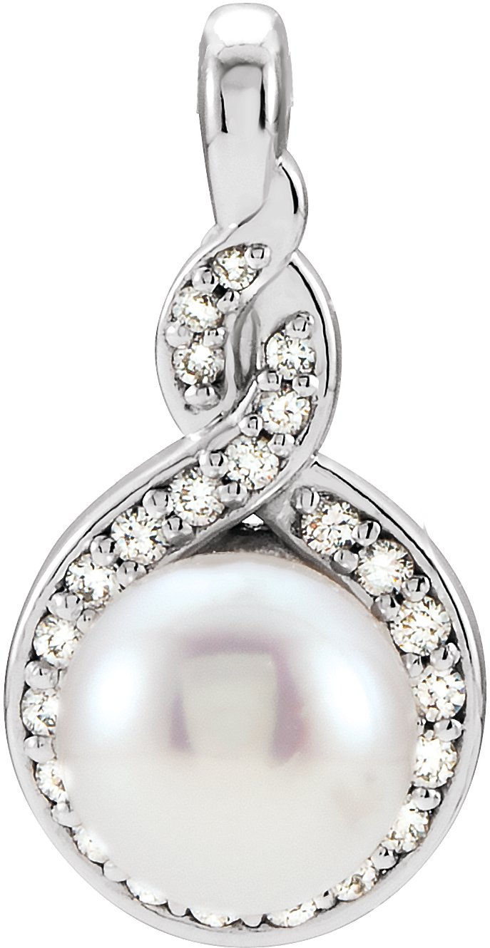 Sterling Silver Cultured White Akoya Pearl & 1/10 CTW Natural Diamond Pendant