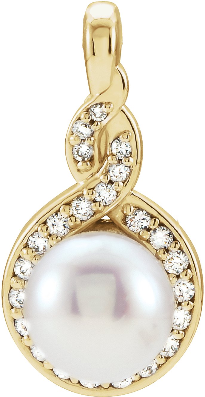 14K Yellow Cultured Akoya Pearl & 1/10 CTW Natural Diamond Pendant