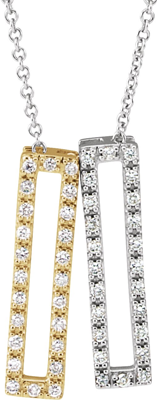 14K White & Yellow 1/3 CTW Diamond Rectangle 16-18 Inch Necklace