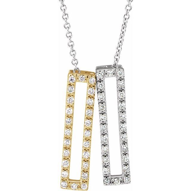 14K White & Yellow 1/3 CTW Diamond Rectangle 16-18 Inch Necklace