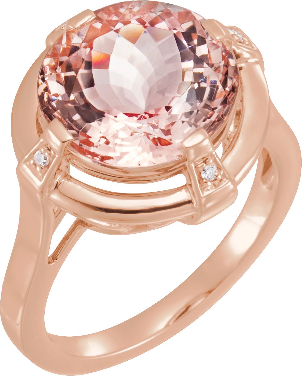 14K Rose Checkerboard Natural Pink Morganite & .02 CTW Natural Diamond Ring