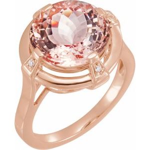 14K Rose Checkerboard Natural Pink Morganite & .02 CTW Natural Diamond Ring