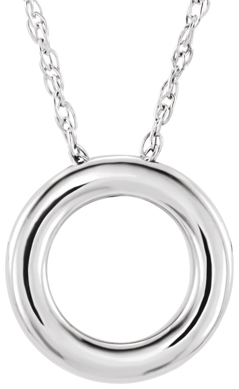 14K White 13 mm Circle 18" Necklace