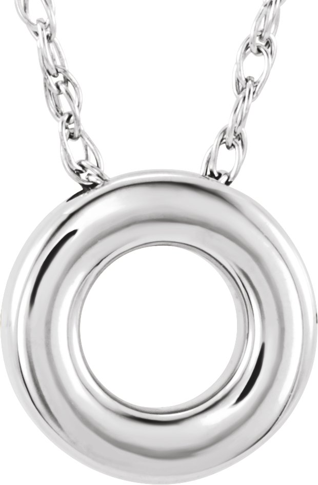 14K White 10 mm Circle 18" Necklace