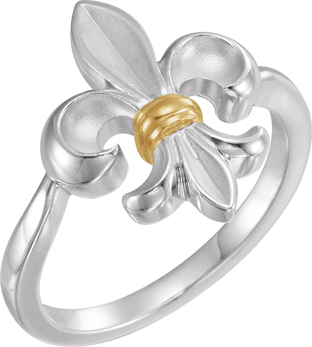 Sterling Silver & 14K Yellow Fleur-de-lis Ring
