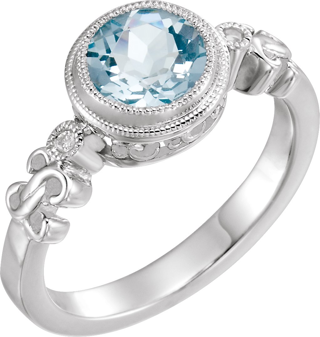 14K White Natural Aquamarine & .02 CTW Natural Diamond Ring