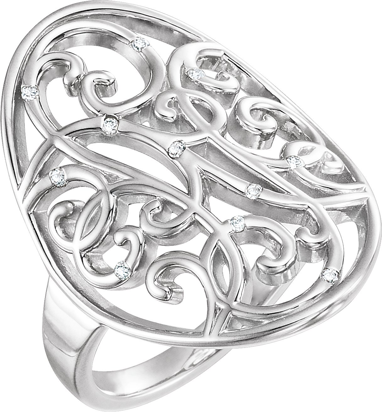 Sterling Silver .06 CTW Diamond Scroll Bead Blast Ring Size 8