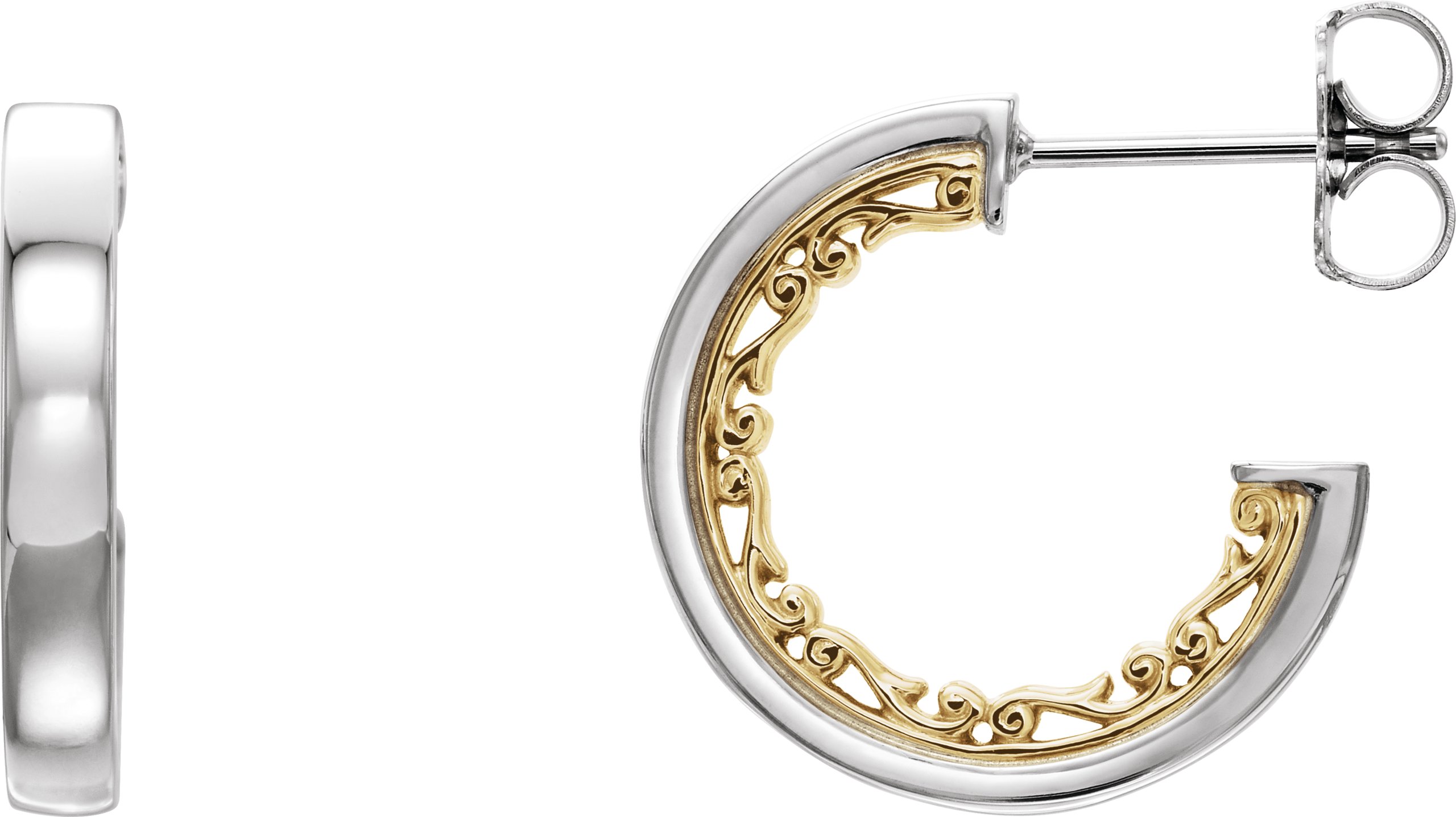 14K White & Yellow 16x2.6 mm Vintage-Inspired Hoop Earrings