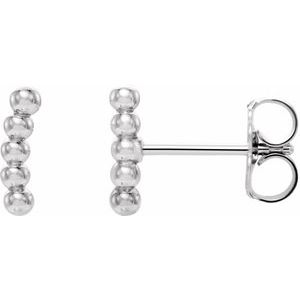 14K White Curved Beaded Earrings