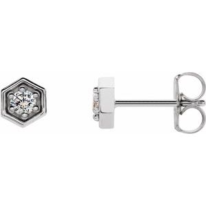 14K White 1/8 CTW Natural Diamond Hexagon Stud Earrings 