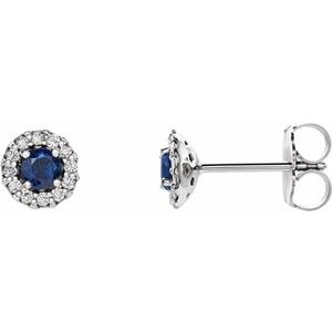 14K White 3 mm Natural Blue Sapphire & 1/10 CTW Natural Diamond Earrings